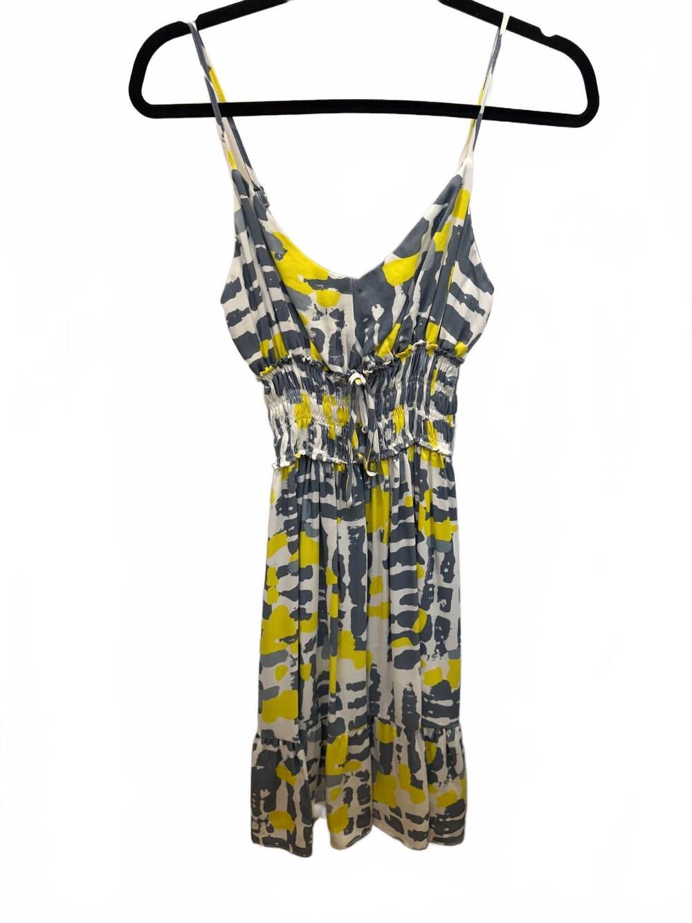NEW LOLA & SOPHIE women's abstract print sleeveless sundress in grey & yellow